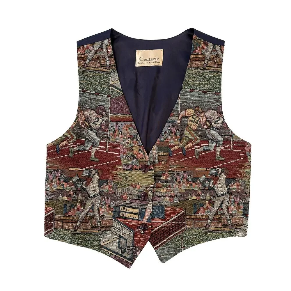 Vintage 90s Tapestry Sports Vest Mens L Navy Football Baseball Made in USA